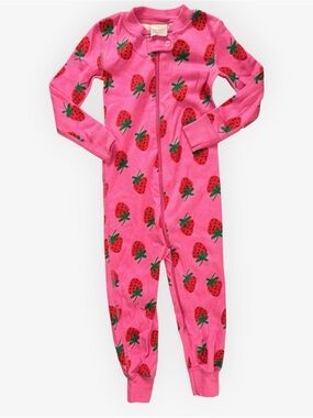Hanna Andersson Pink Super Strawberry Organic Cotton Baby Toddler Zip Sleeper 3T